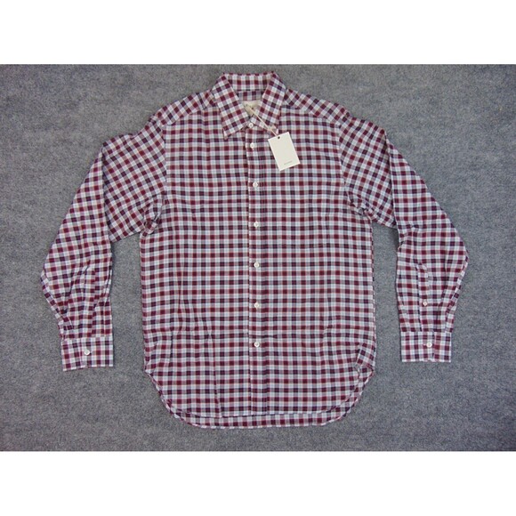 Billy Reid Shirt Mens Small Full Cut Red Black Plaid - Picture 2 of 7